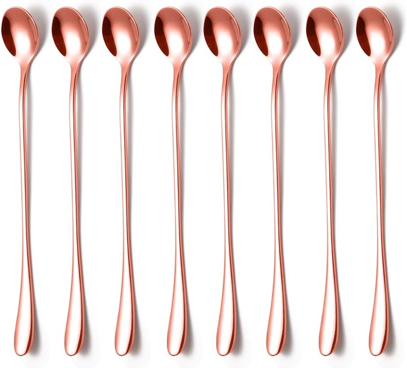 KITWARE 8 PCS Long Handle Cocktail Stirring Spoons, Iced Tea, Coffee, Stainless Steel Iced Tea Spoon, 7.7 Inch, Rose Gold - Image 1
